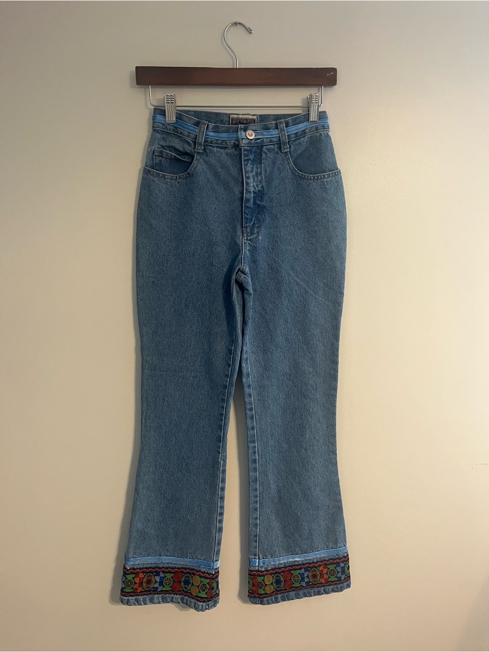 Girls Nevada Blue Embroidered Hem Jeans